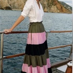 Anthropologie Pink, Black, and Olive Maxi Skirt